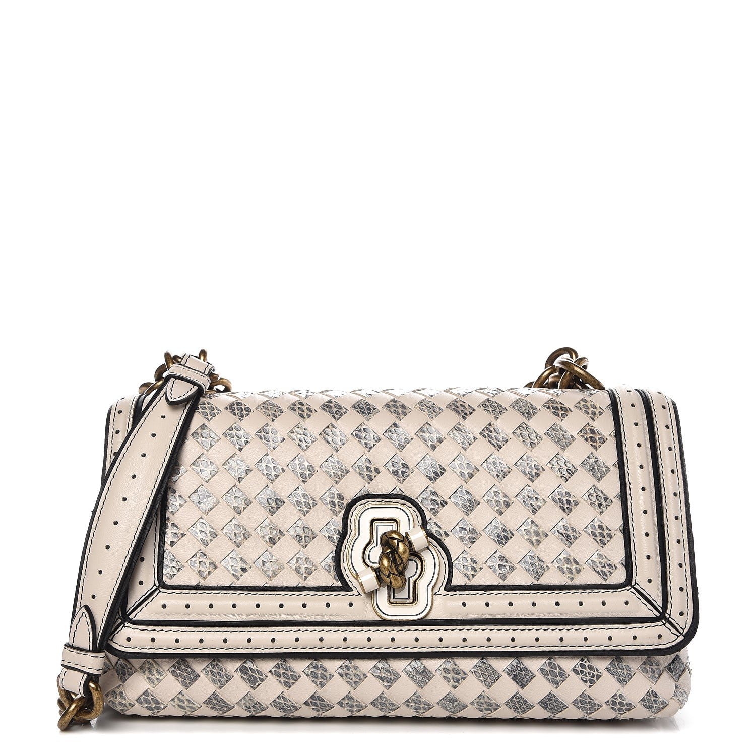 Bottega Veneta Nappa Ayers Intrecciato Checker Olimpia Knot Bag Mist Black 1 of 8