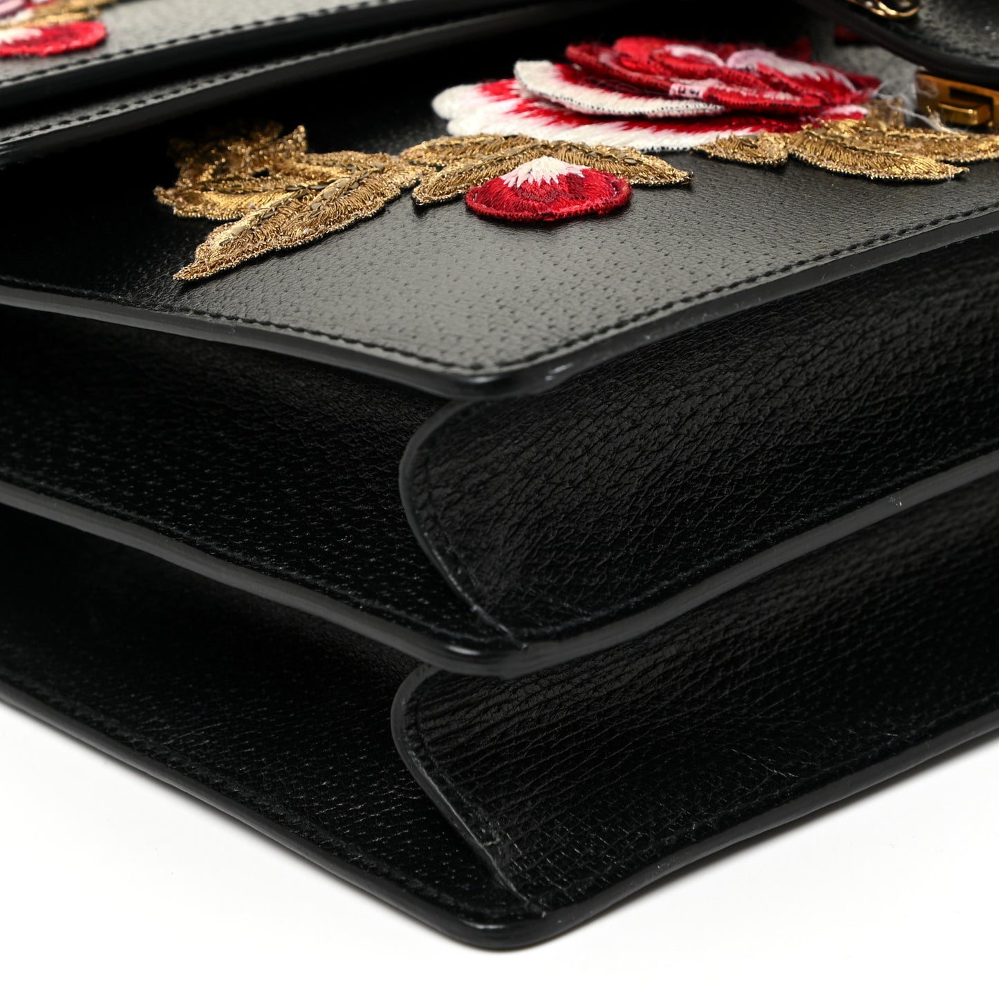 Calfskin Web Floral Embroidered Medium Dionysus Shoulder Bag Black