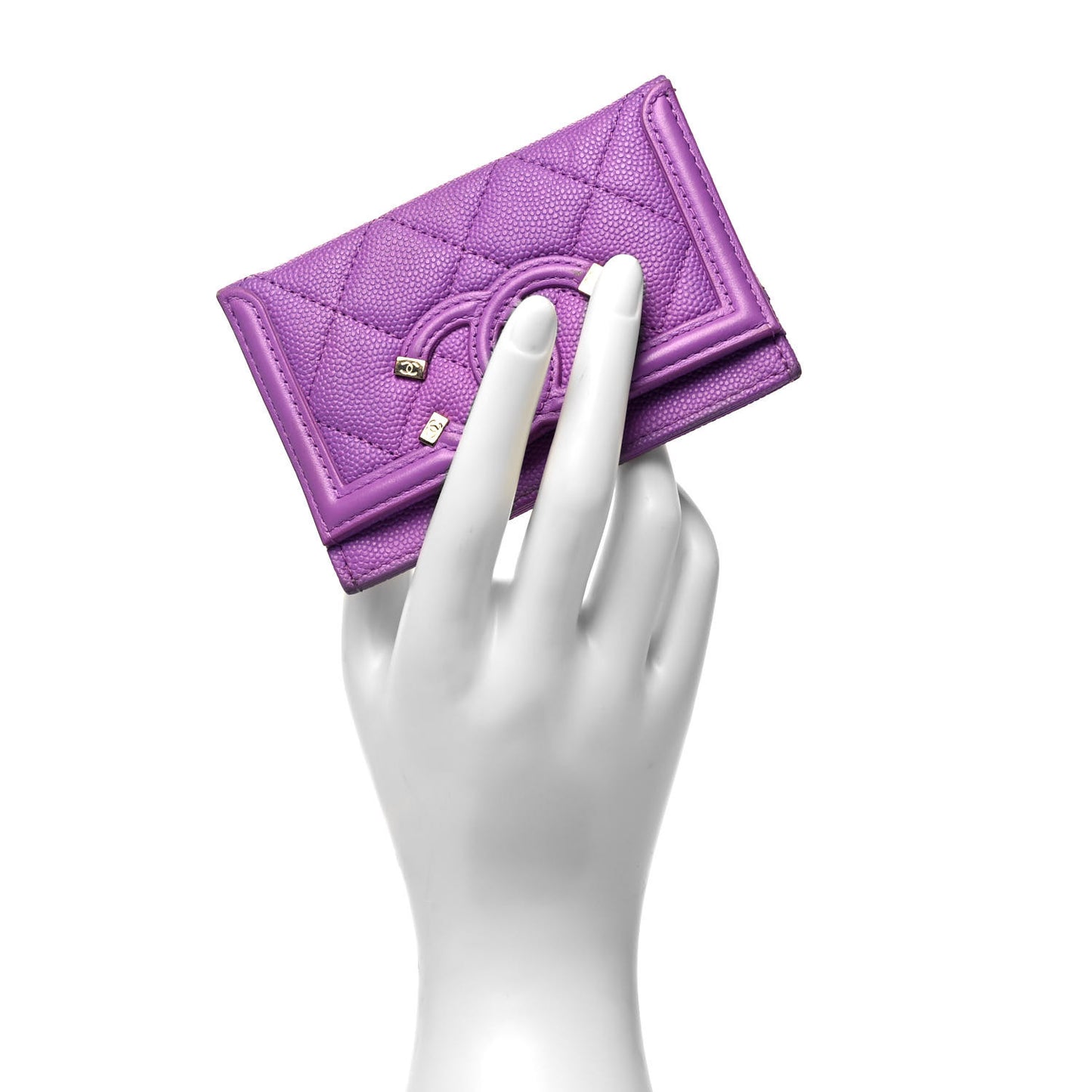 Caviar Quilted Filigree Card Holder Purple