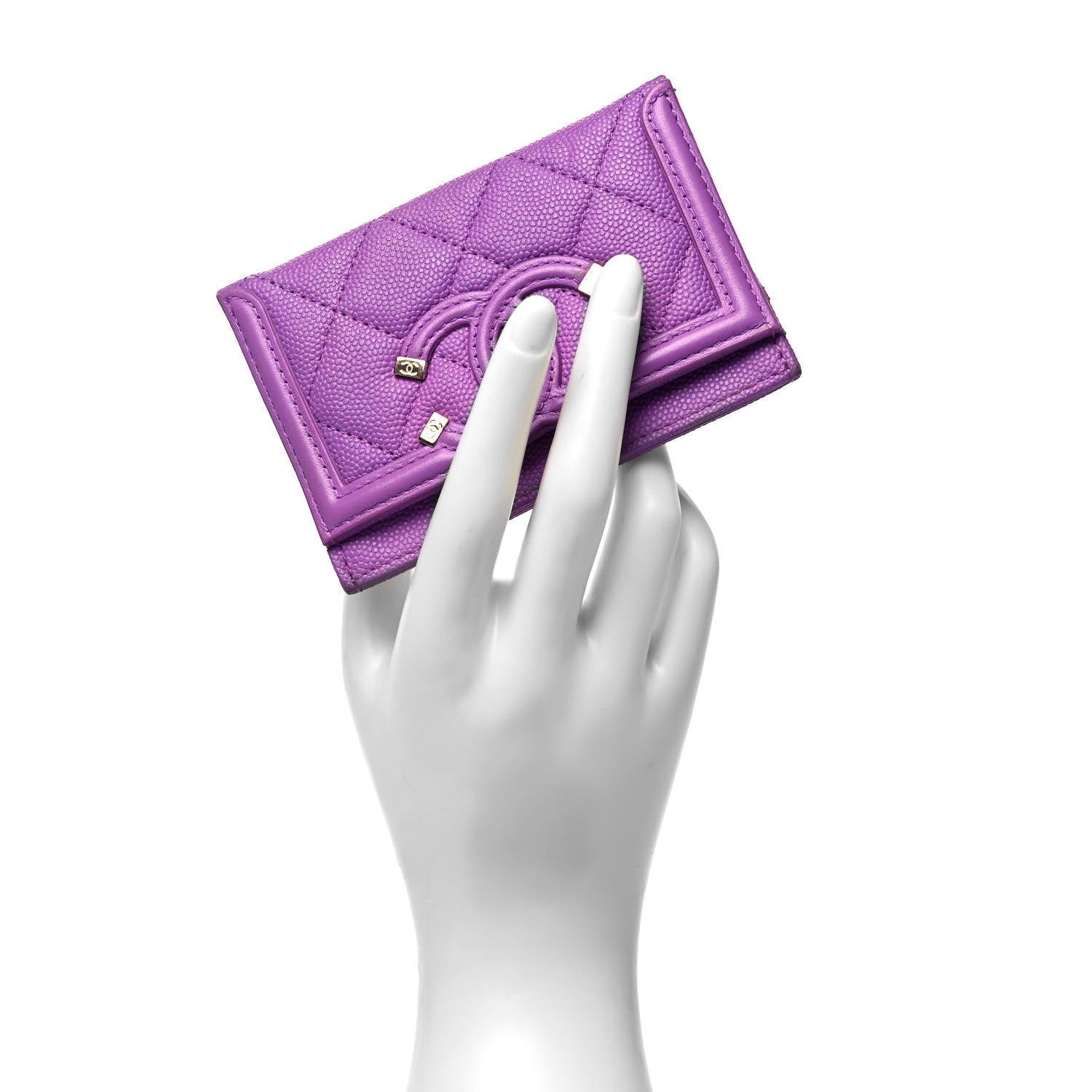 Chanel Caviar Quilted Filigree Card Holder Purple 2 of 9