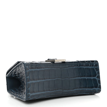 Balenciaga Shiny Calfskin Crocodile Embossed Hourglass Top Handle Bag XS Denim Blue 4 of 12