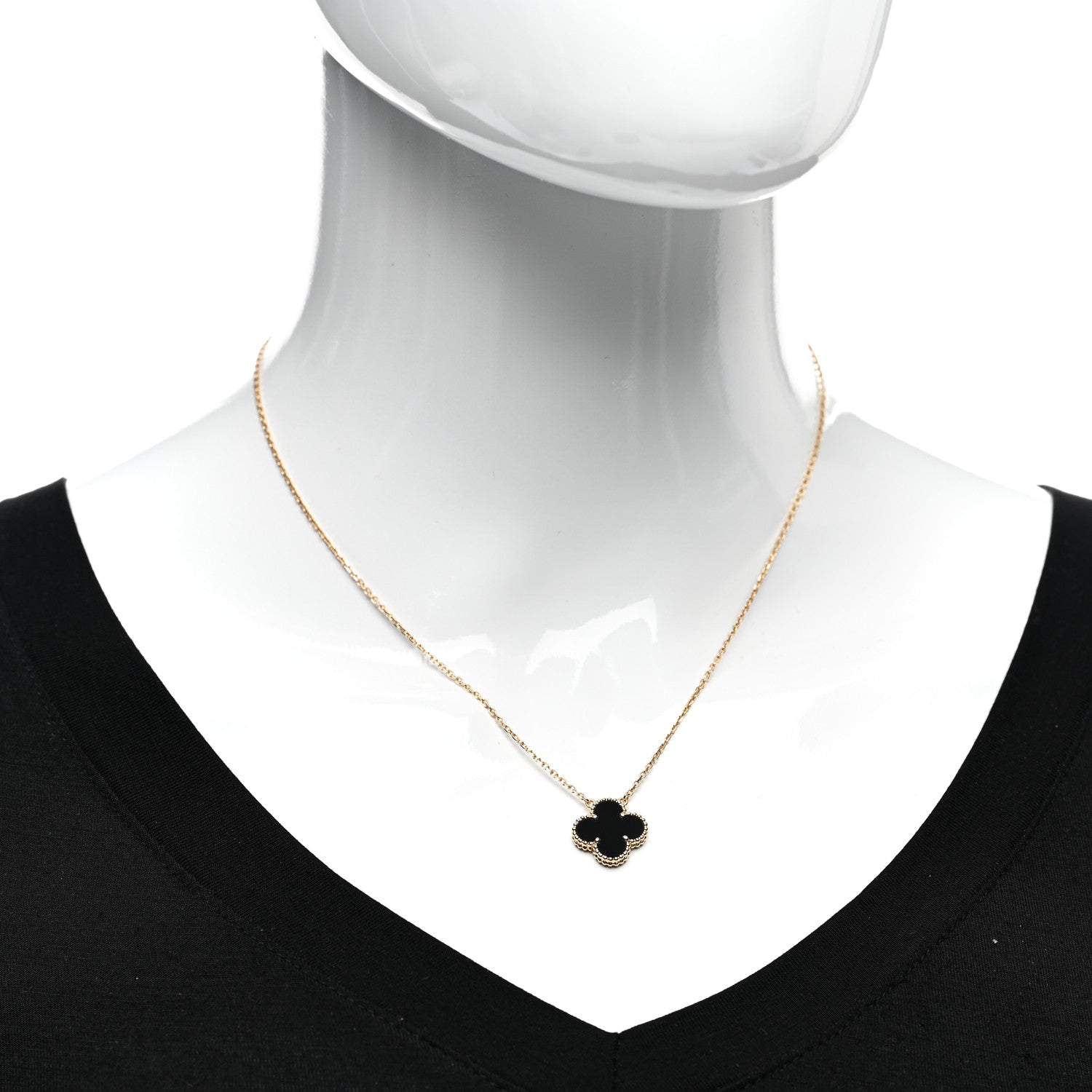 Van Cleef & Arpels 18K Yellow Gold Black Onyx Vintage Alhambra Pendant Necklace 2 of 6