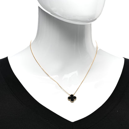 Van Cleef & Arpels 18K Yellow Gold Black Onyx Vintage Alhambra Pendant Necklace 2 of 6