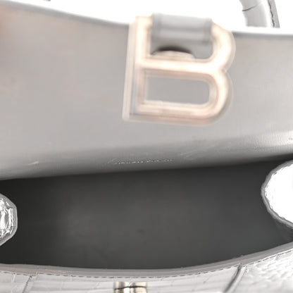 Balenciaga Shiny Calfskin Crocodile Embossed Hourglass Top Handle Bag XS Balenciaga Grey 5 of 12