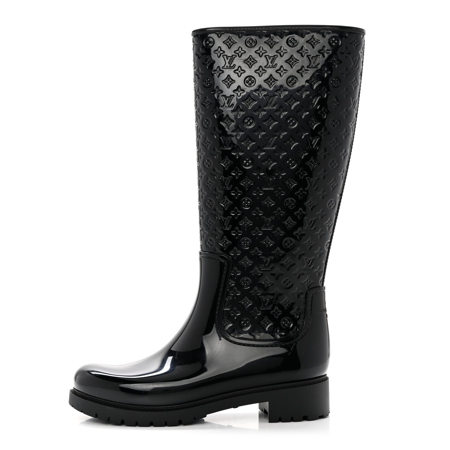 Rubber Embossed Monogram Splash Rain Boots 41 Black