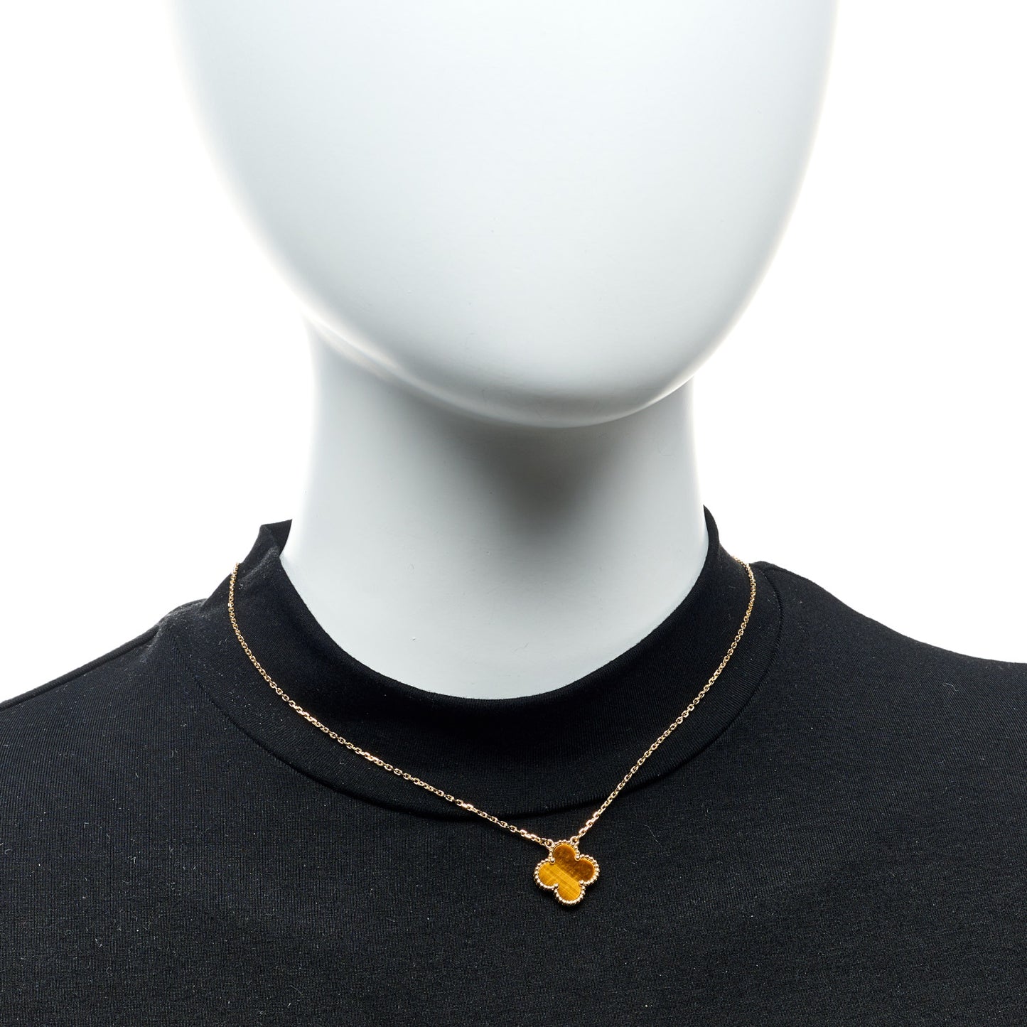 18K Yellow Gold Tiger Eye Vintage Alhambra Pendant Necklace