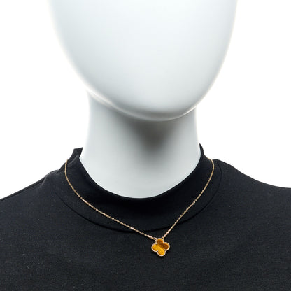 Van Cleef & Arpels 18K Yellow Gold Tiger Eye Vintage Alhambra Pendant Necklace 2 of 7