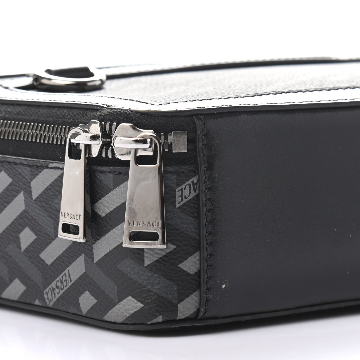 Coated Canvas La Greca Signature Messenger Bag Black Gray