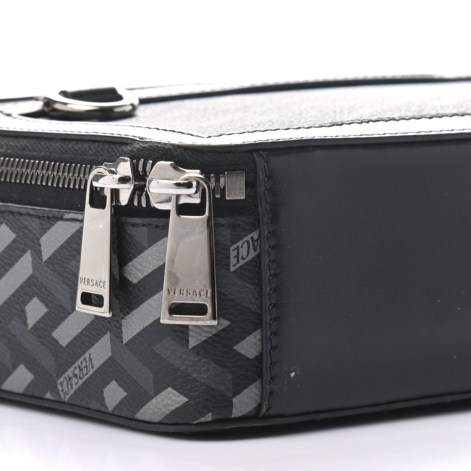 Versace Coated Canvas La Greca Signature Messenger Bag Black Gray 7 of 8