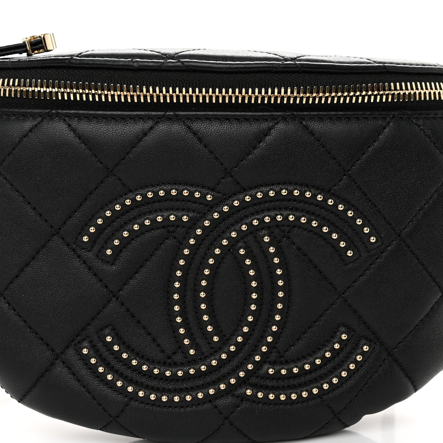 Lambskin Quilted Studded Waist Bag Fanny Pack Black