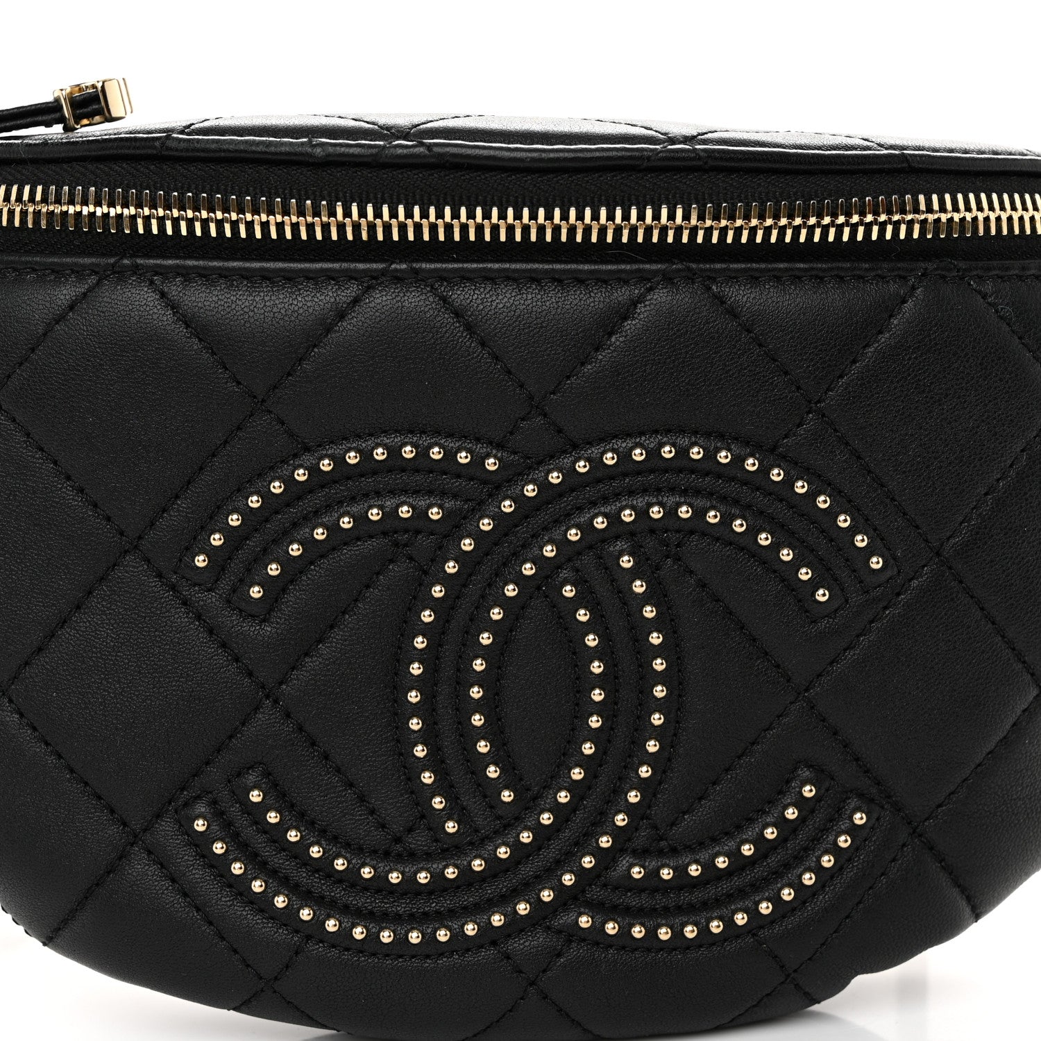 Chanel Lambskin Quilted Studded Waist Bag Fanny Pack Black 8 of 11