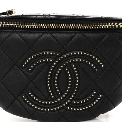 Chanel Lambskin Quilted Studded Waist Bag Fanny Pack Black 8 of 11