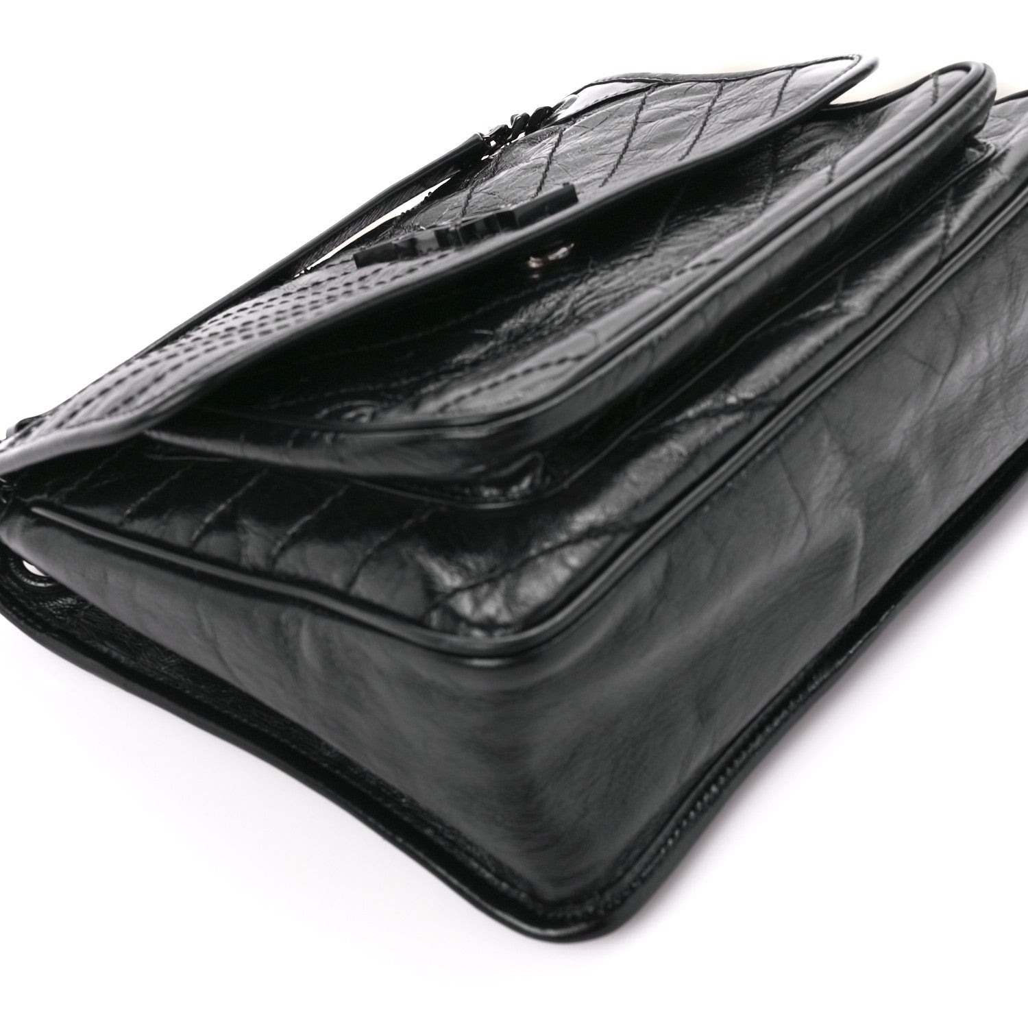 Saint Laurent Crinkled Calfskin Matelasse Monogram Medium Niki Chain Satchel Black 10 of 11