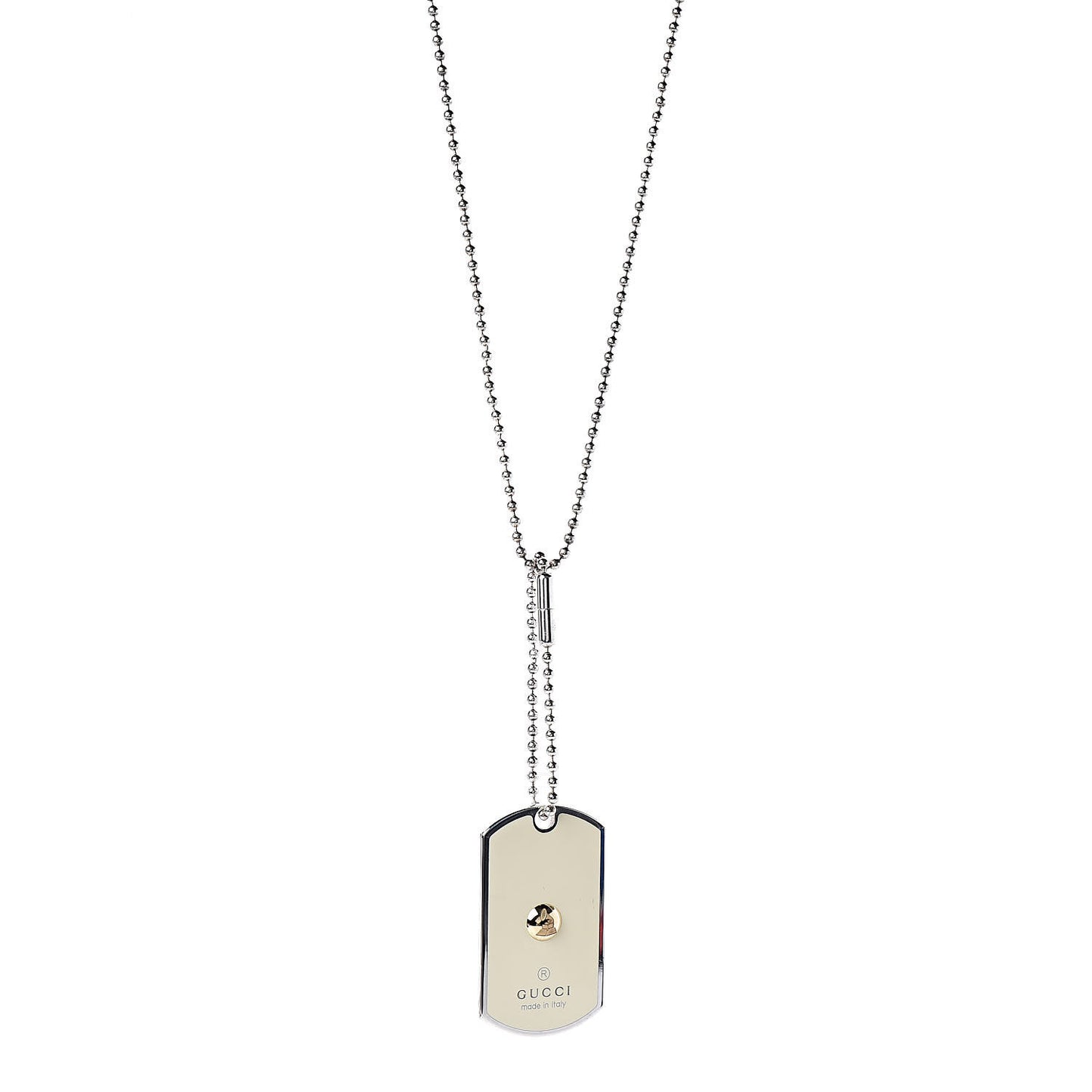 Sterling Silver 18K Yellow Gold Enamel Grammy Dog Tag Necklace White