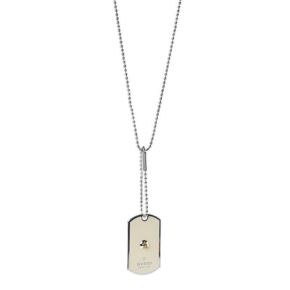 Gucci Sterling Silver 18K Yellow Gold Enamel Grammy Dog Tag Necklace White 1 of 4