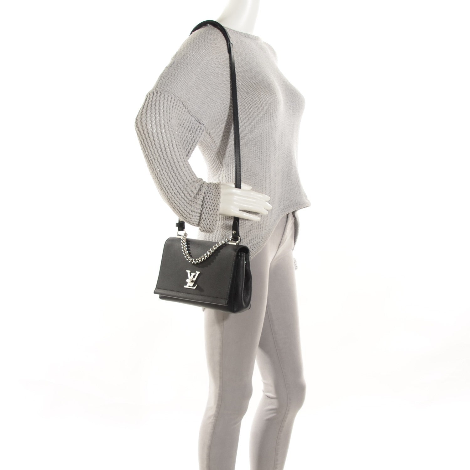 Louis Vuitton Calfskin Lockme II Chain Bag BB Black 2 of 7