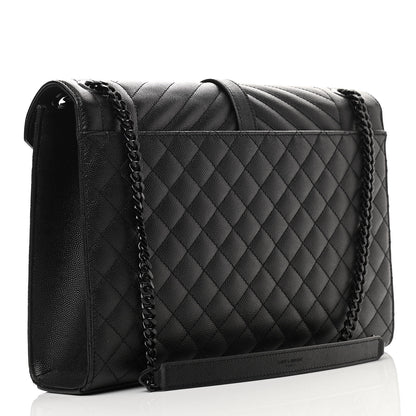 Saint Laurent Grain De Poudre Textured Mixed Matelasse Large Triquilt Monogram Monochrome Satchel Black 3 of 13
