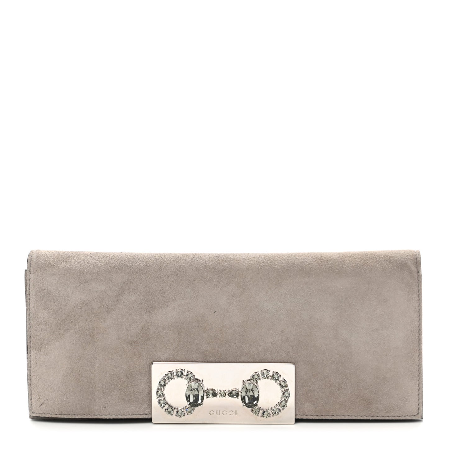 Suede Crystal Horsebit Clutch Grey