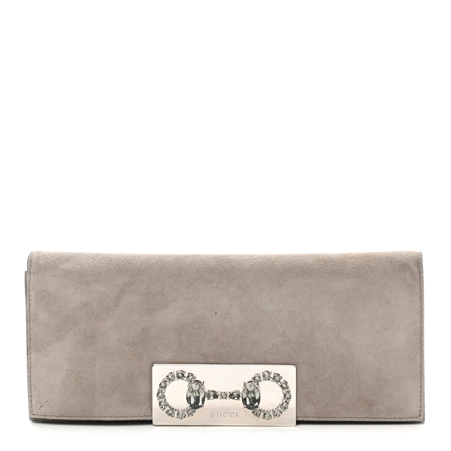 Gucci Suede Crystal Horsebit Clutch Grey 1 of 7