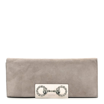 Gucci Suede Crystal Horsebit Clutch Grey 1 of 7