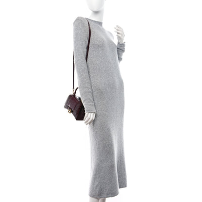 Balenciaga Shiny Calfskin Crocodile Embossed Hourglass Top Handle Bag XS Dark Red 2 of 8