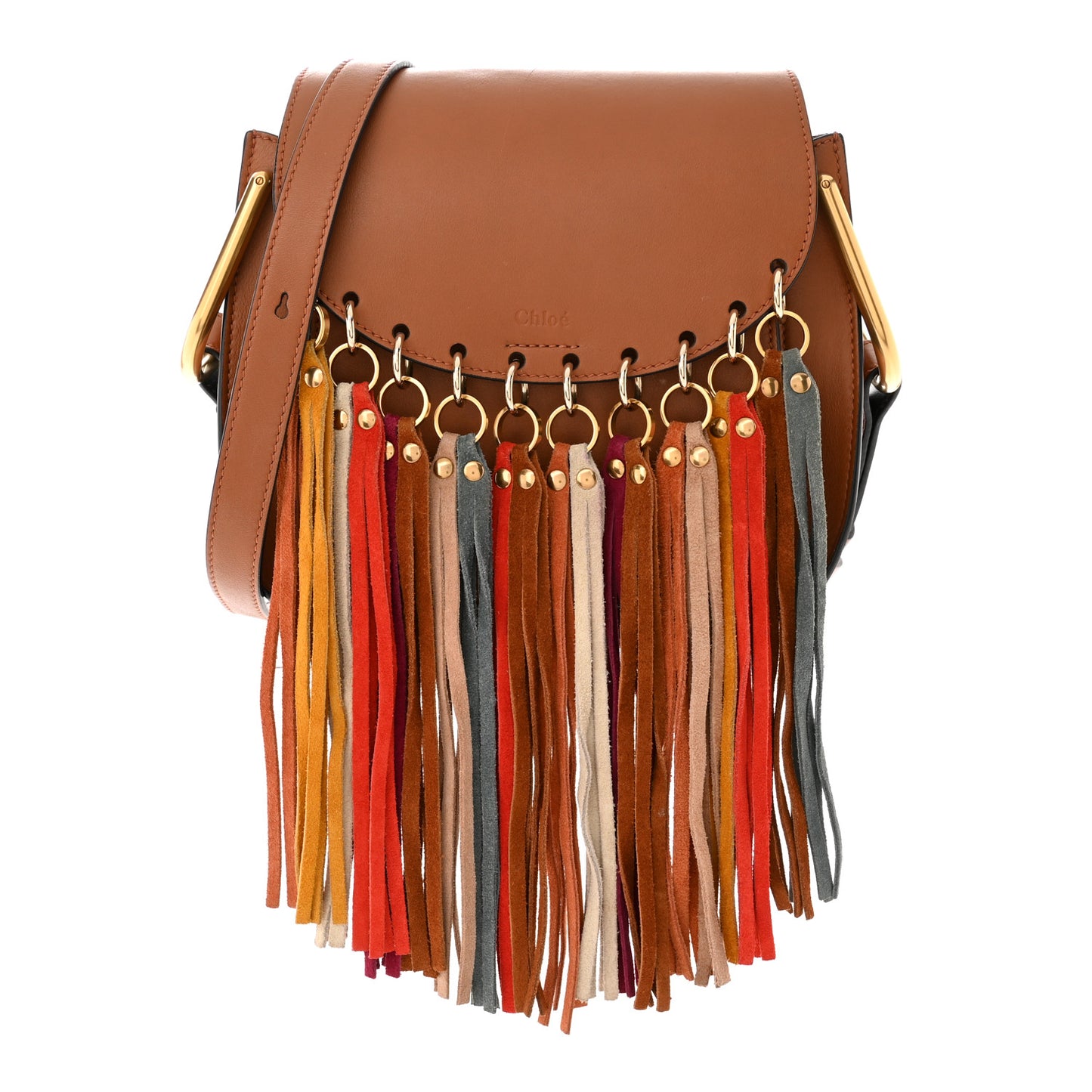 Calfskin Small Hudson Fringe Shoulder Bag Caramel