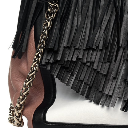 Christian Louboutin Grained Calfskin Artemis Fringe Shopping Tote White Black 10 of 16