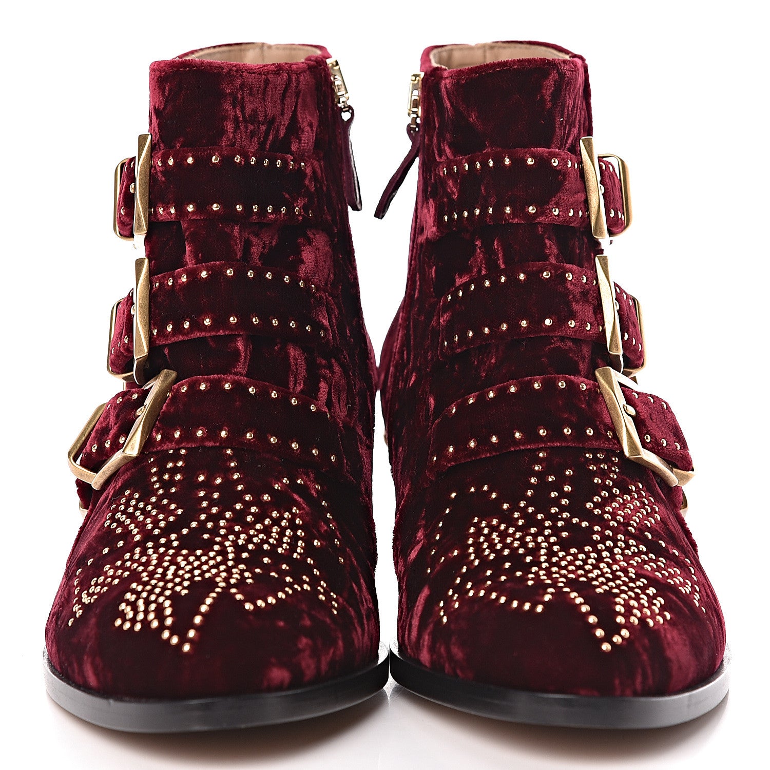 Chloe Velvet Studded Susanna Ankle Boots 36.5 Bordeaux 2 of 7