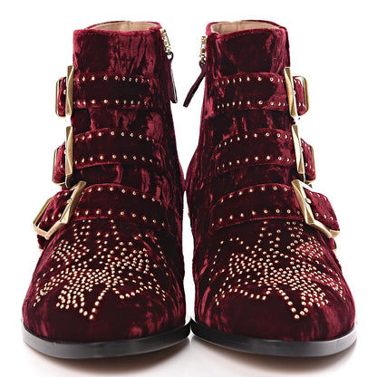 Chloe Velvet Studded Susanna Ankle Boots 36.5 Bordeaux 2 of 7