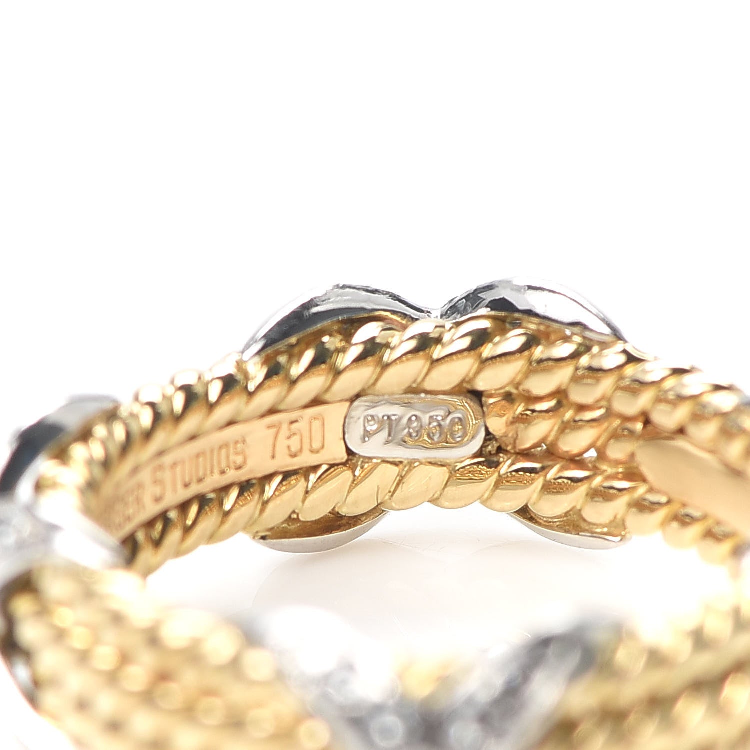 Tiffany 18K Yellow Gold Platinum Diamond Schlumberger Rope 3 Row X Ring 48 4.5 6 of 7