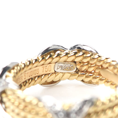 Tiffany 18K Yellow Gold Platinum Diamond Schlumberger Rope 3 Row X Ring 48 4.5 6 of 7
