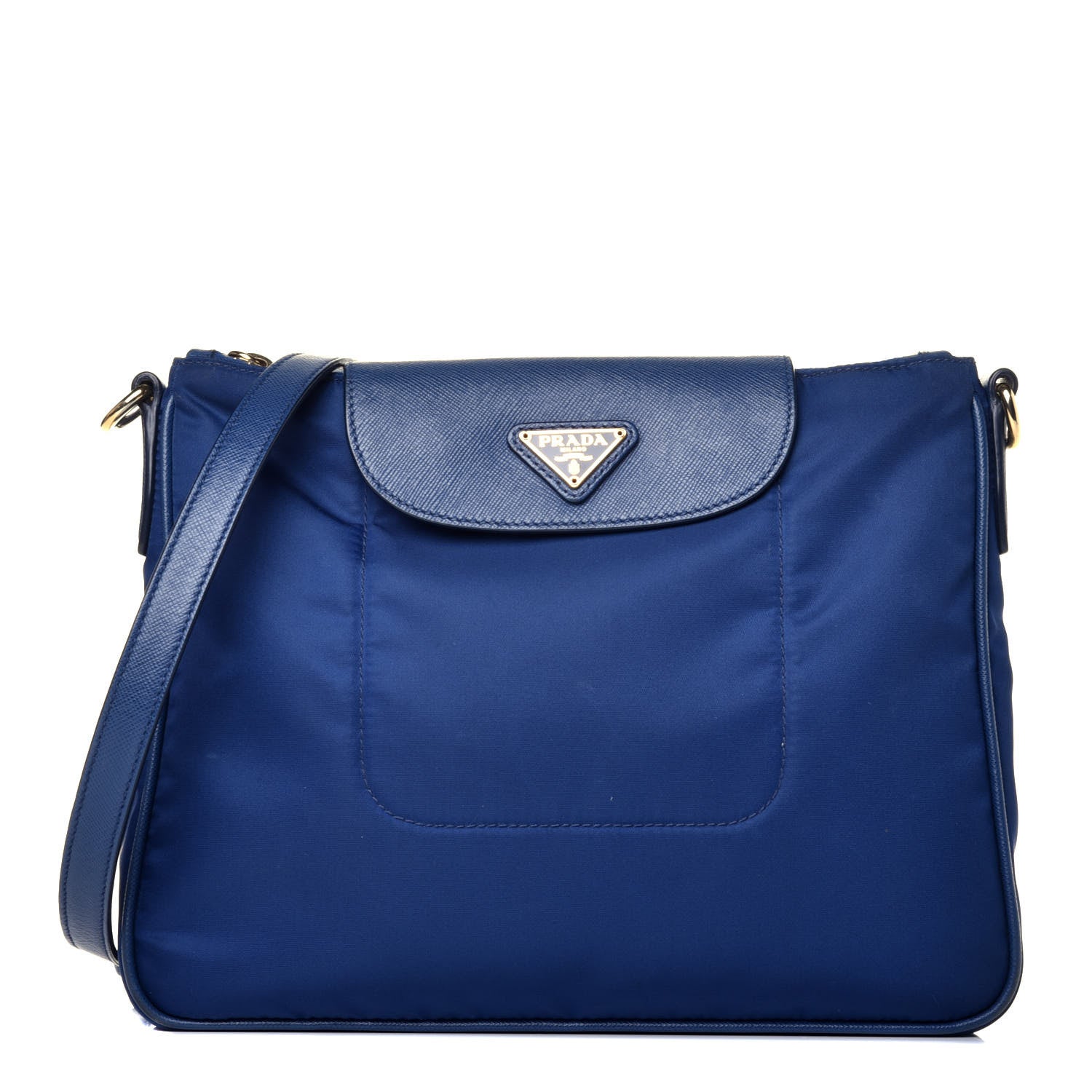 Prada Nylon Vela Saffiano Flat Flap Messenger Bag Baltico 1 of 9