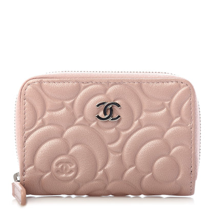 Chanel Goatskin Camellia Embossed Zip Coin Purse Light Pink 1 of 8