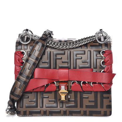 Fendi Vitello Shiny Nappa Bi-Color FF 1974 Lace Up Bow Embossed Small Kan I Shoulder Bag Maya Black Fragola 1 of 9