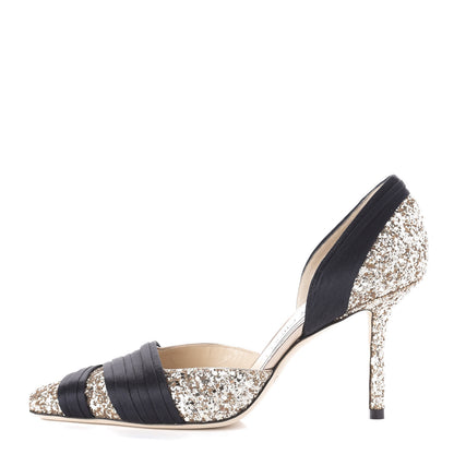Jimmy Choo Glitter Lyrin 85 D'Orsay Pumps 37 Black Gold 1 of 7