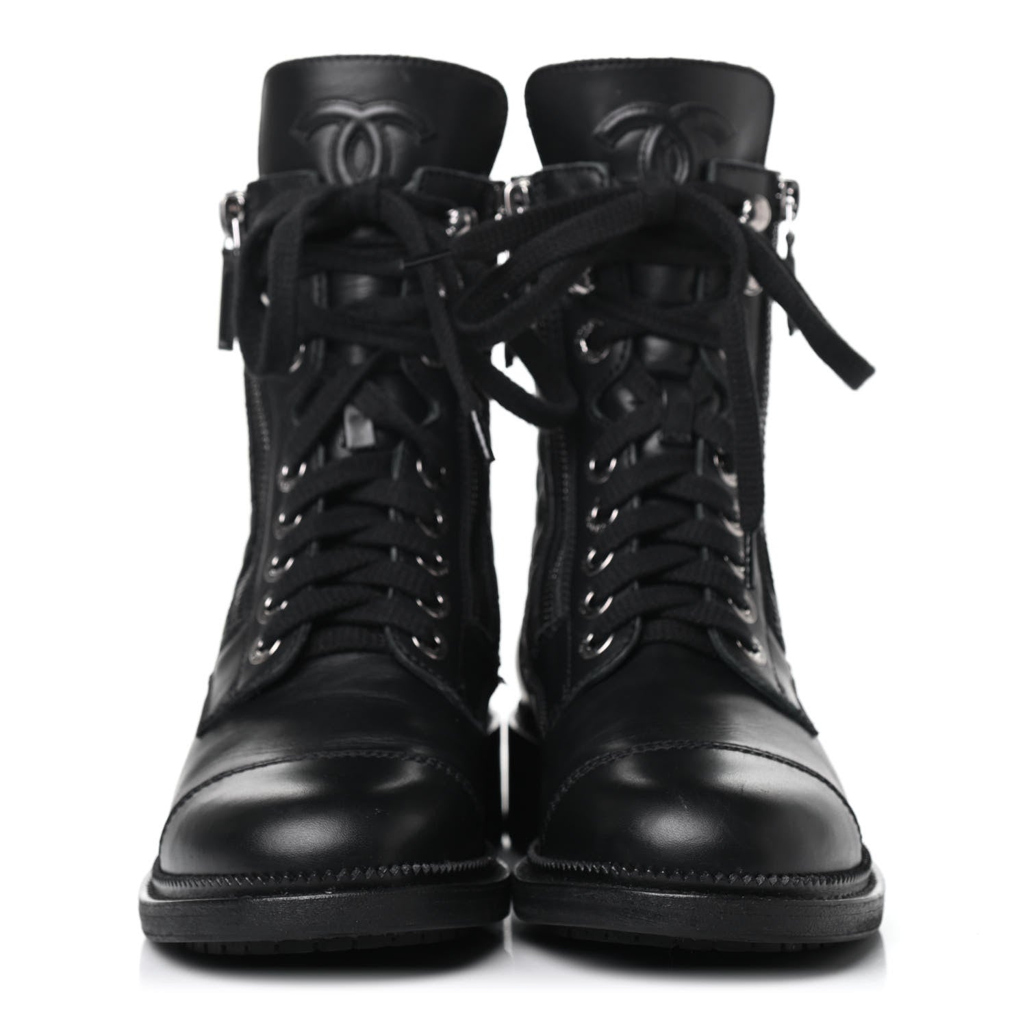 Chanel Calfskin Quilted Lace Up Combat Boots 36 Black 2 of 5