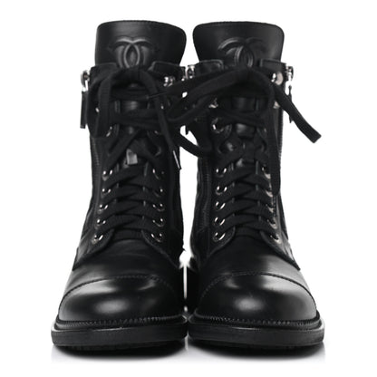 Chanel Calfskin Quilted Lace Up Combat Boots 36 Black 2 of 5