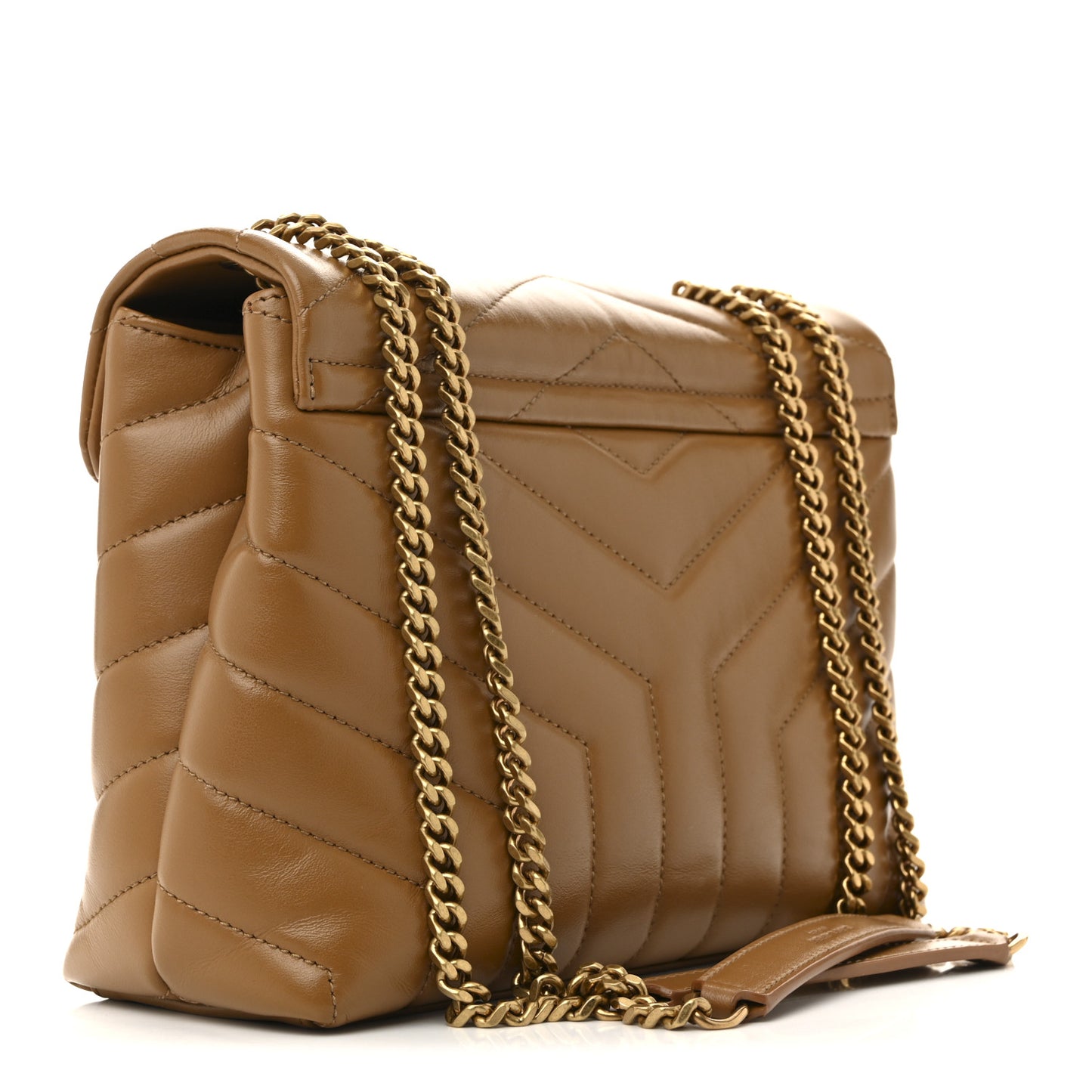 Calfskin Y Quilted Monogram Small Loulou Chain Satchel Dark Natural