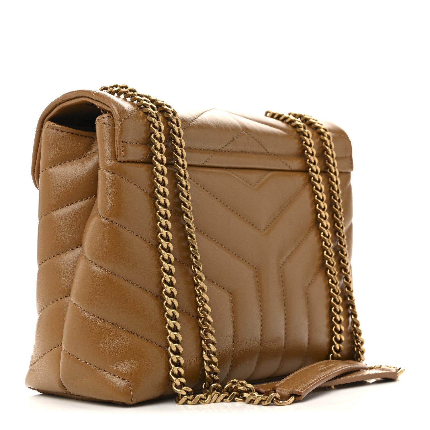 Saint Laurent Calfskin Y Quilted Monogram Small Loulou Chain Satchel Dark Natural 3 of 11