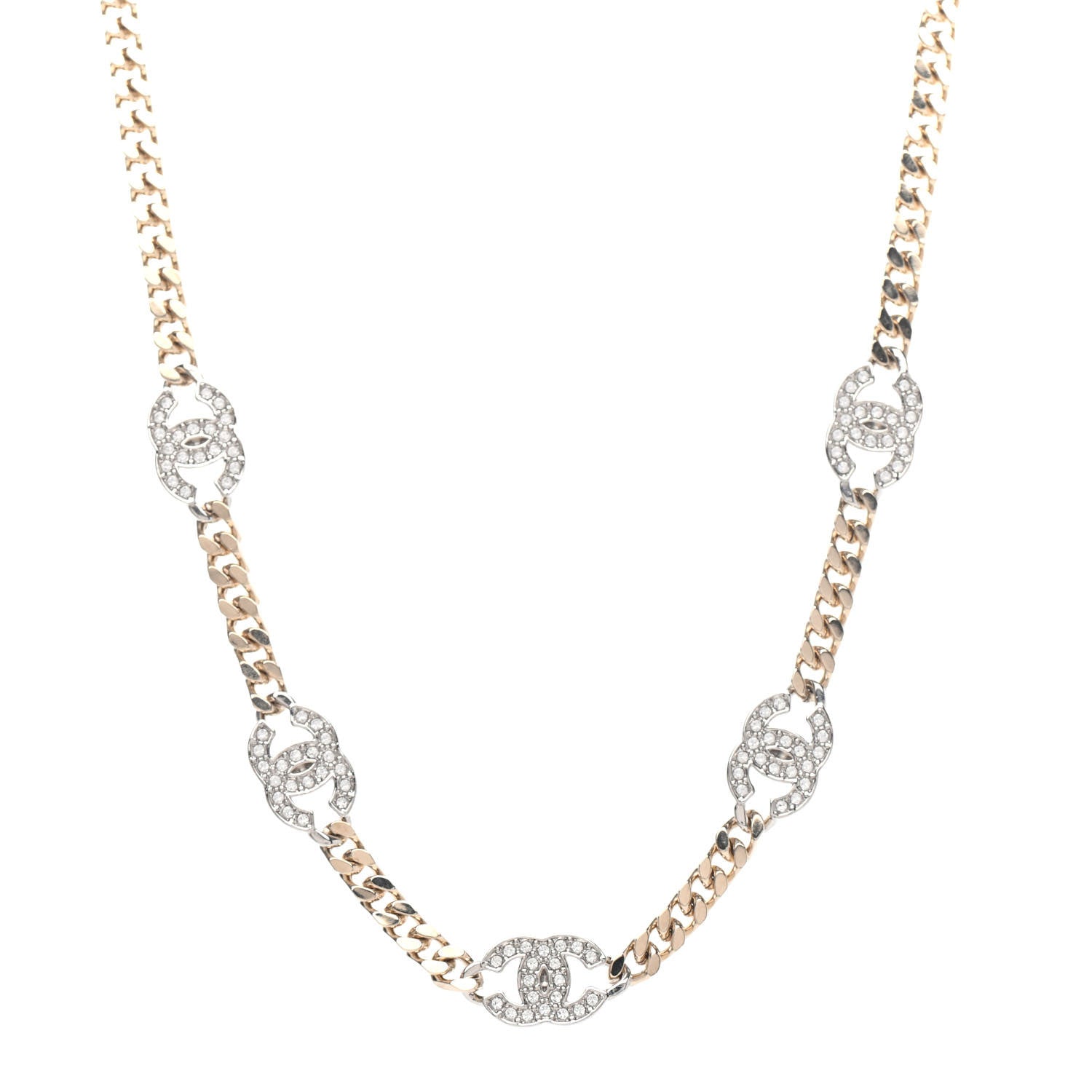Chanel Crystal Chain CC Choker Gold Silver 1 of 4