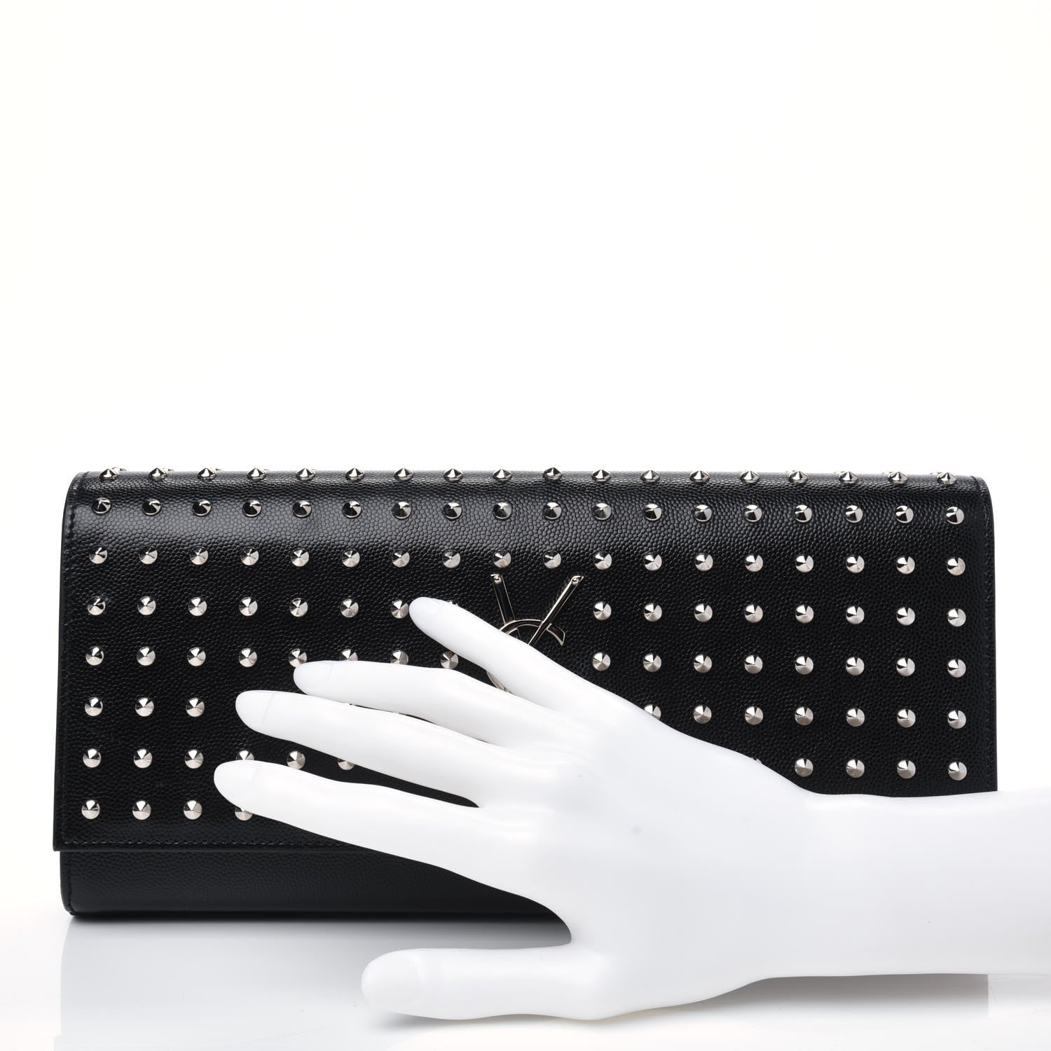 Saint Laurent Grain De Poudre Classic Monogram Studded Clutch Black 2 of 18