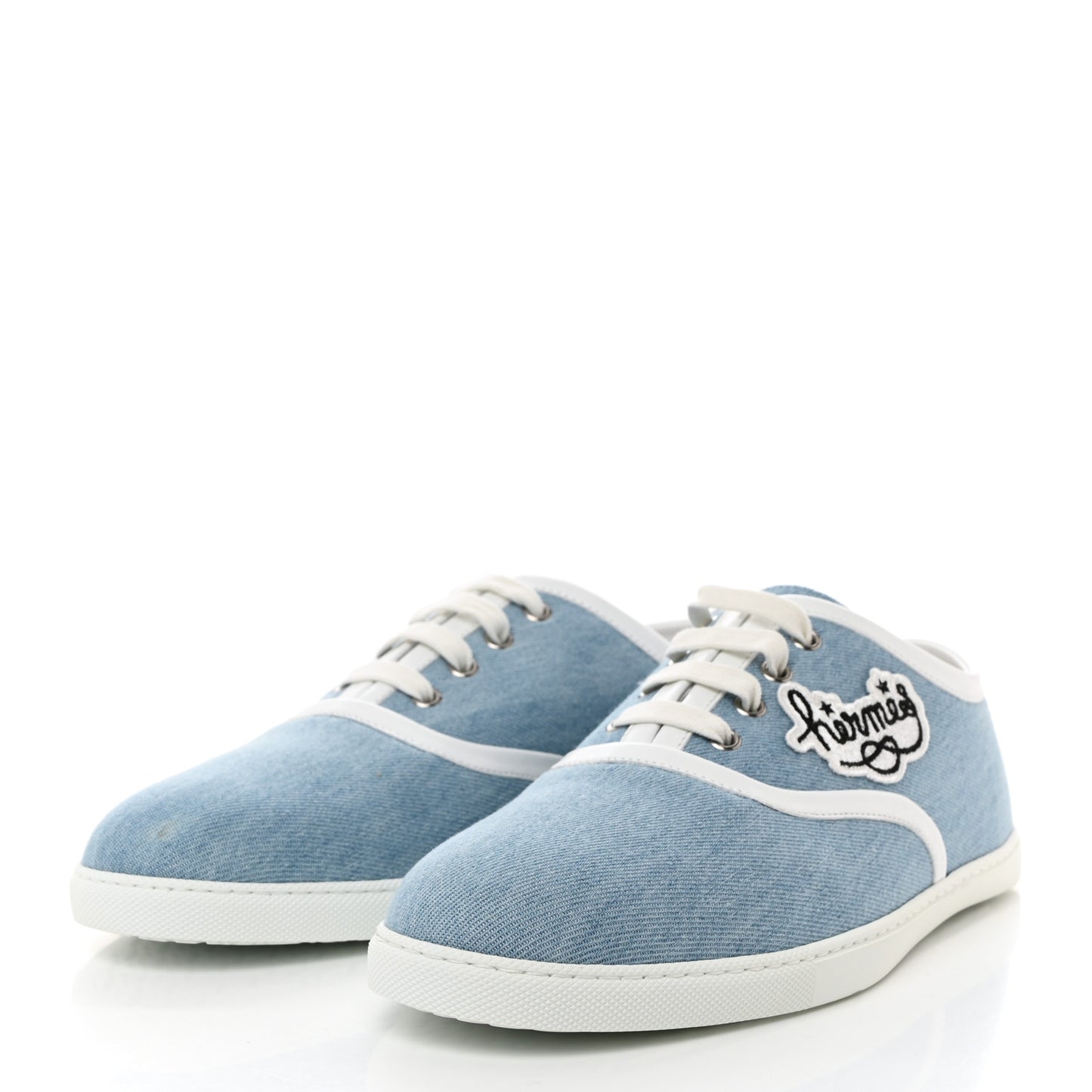 Denim Nappa Embroidered Innocent Sneakers 42 Bleu Clair White