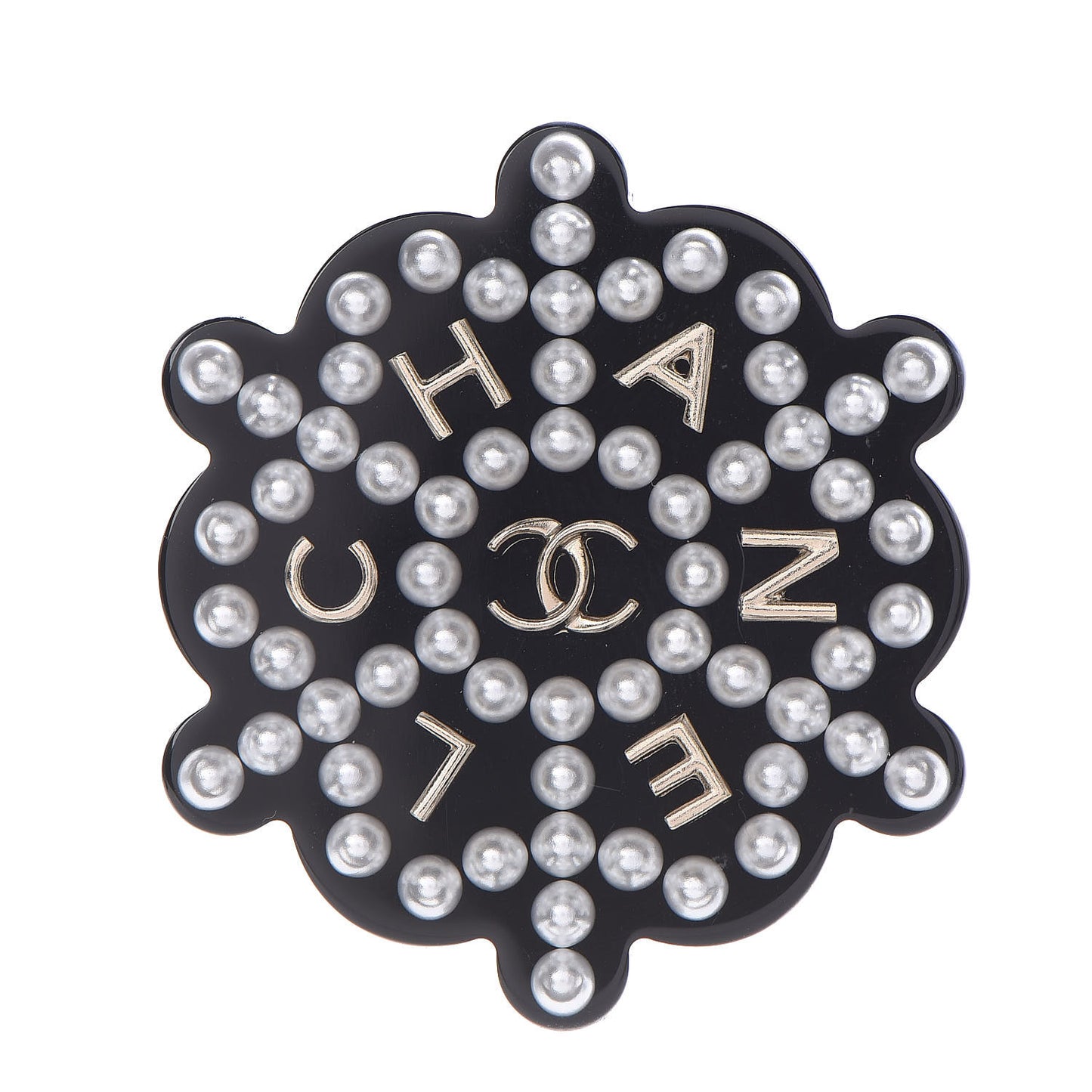 Resin Pearl Snowflake Brooch Black