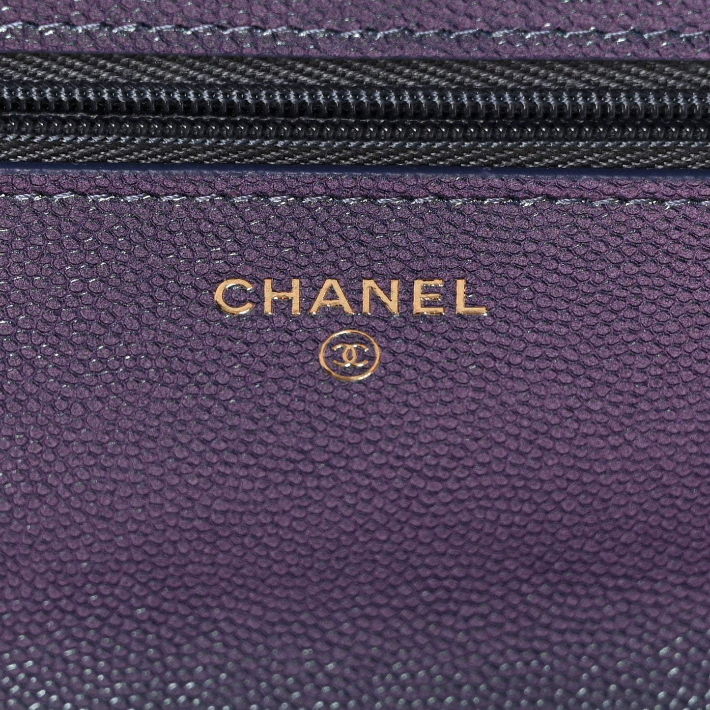Iridescent Caviar Quilted Wallet On Chain WOC Dark Blue