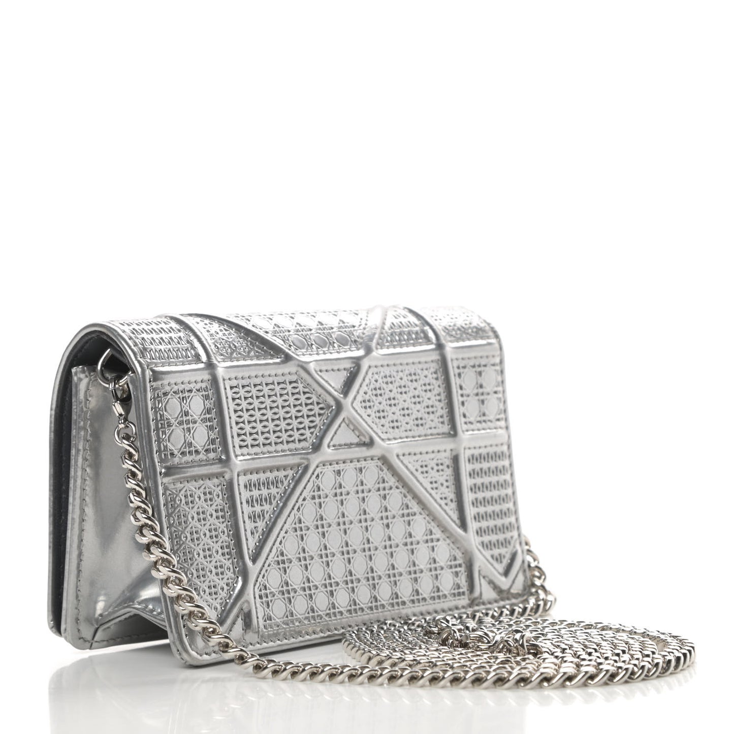Metallic Patent Micro-Cannage Baby Diorama Flap Bag Silver