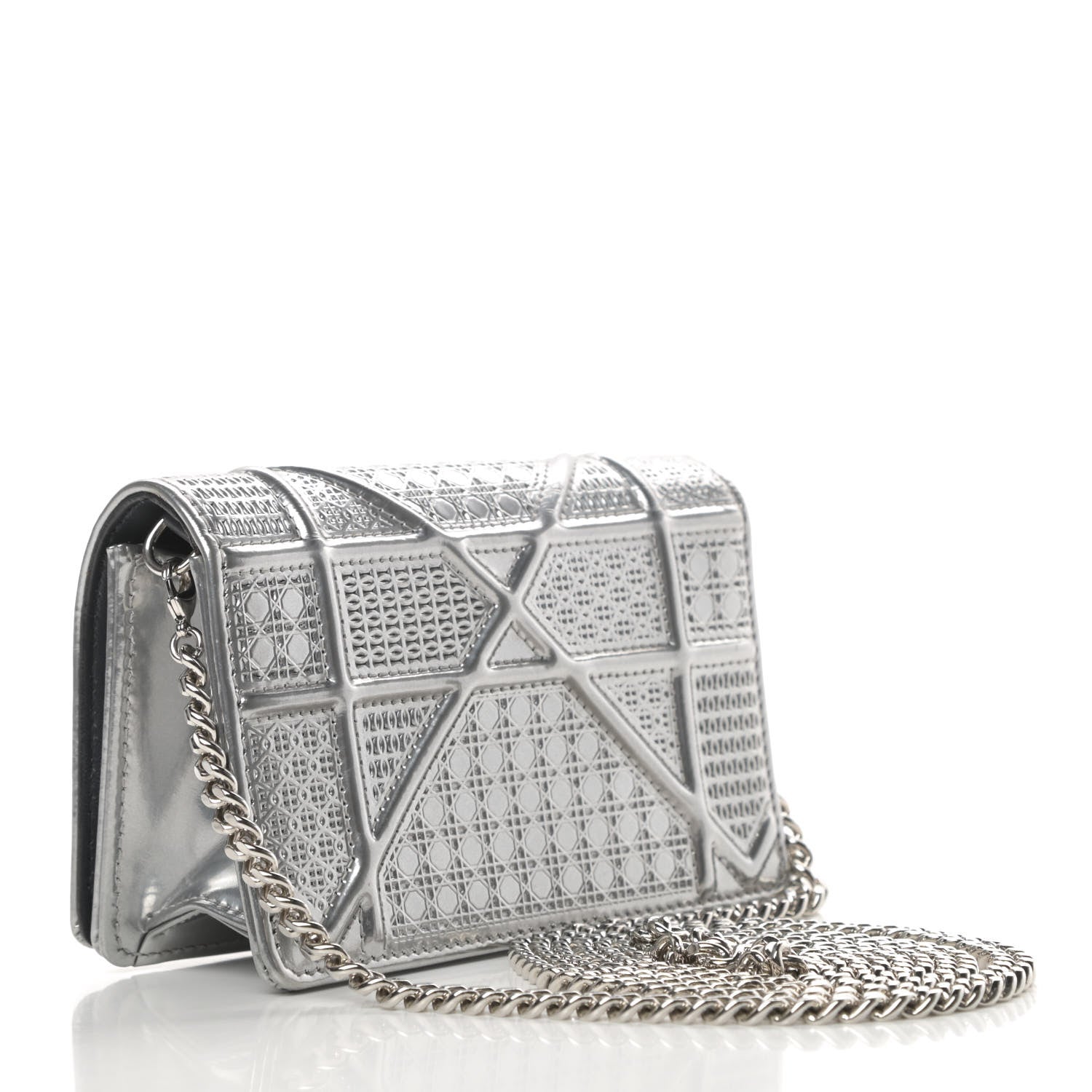 Christian Dior Metallic Patent Micro-Cannage Baby Diorama Flap Bag Silver 3 of 11