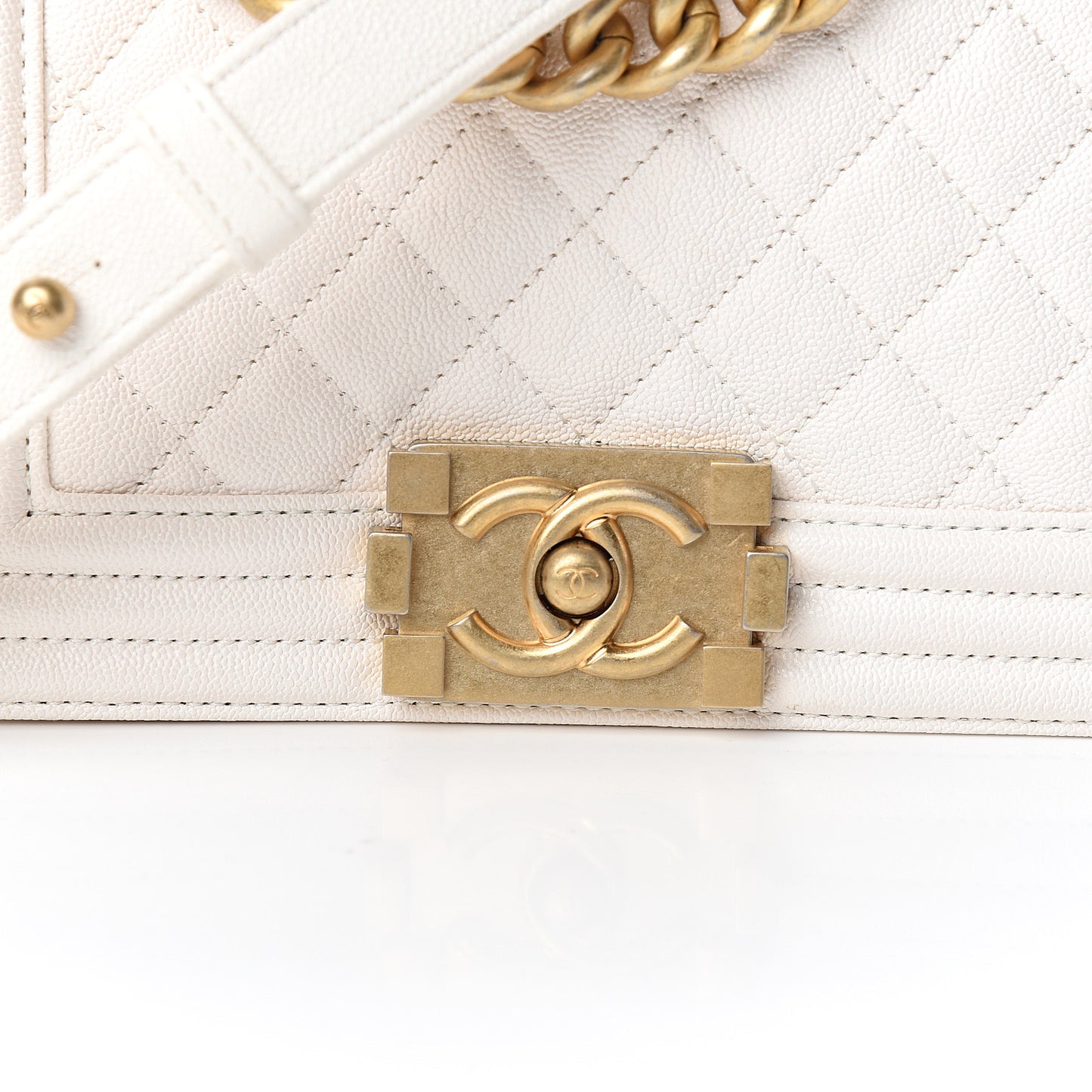 Caviar Quilted Small Boy Flap Ivory