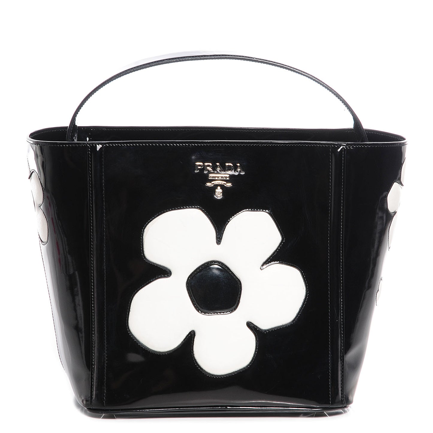 Spazzolato Floral Open Bucket Bag Black White