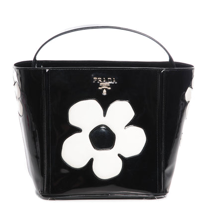 Prada Spazzolato Floral Open Bucket Bag Black White 1 of 8