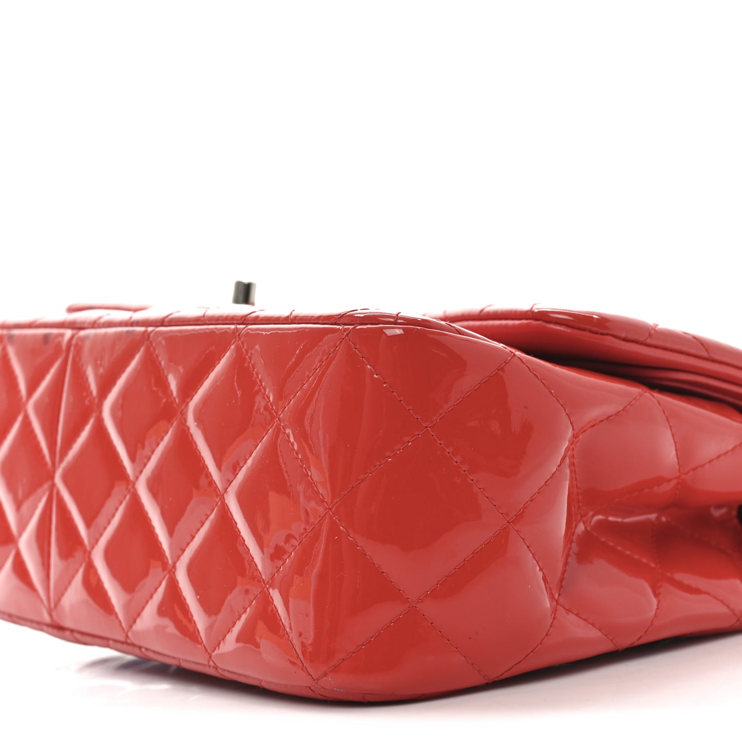 Patent Calfskin Quilted Medium Double Flap Red